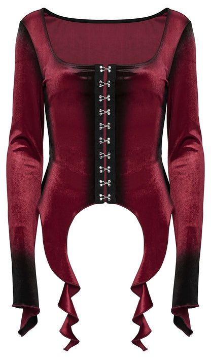 Punk Rave Top Leticia Burgundy Gradient Velvet with Hooks and Eyes - QHA UK