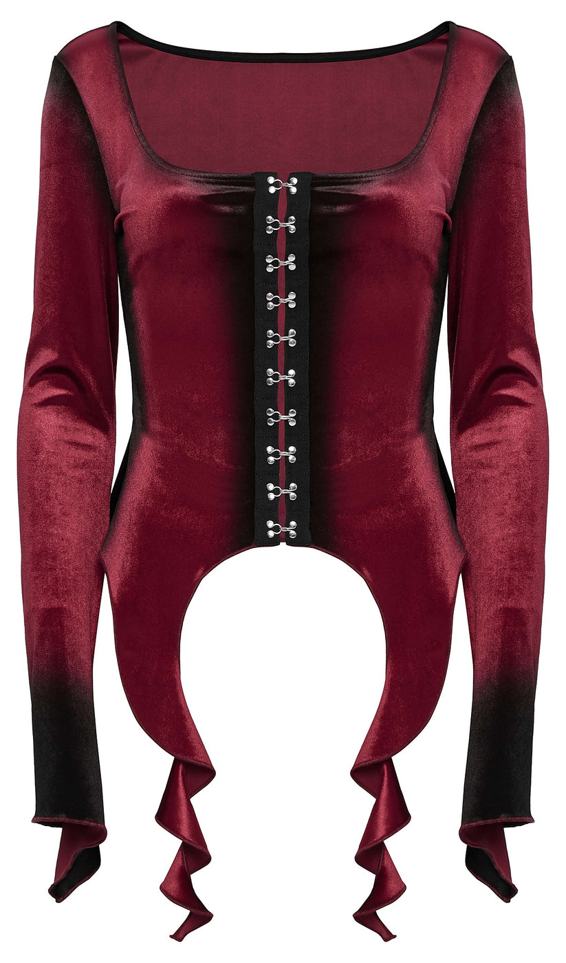 Punk Rave Top Leticia Burgundy Gradient Velvet with Hooks and Eyes - QHA UK