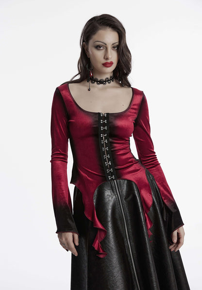 Punk Rave Top Leticia Burgundy Gradient Velvet with Hooks and Eyes - QHA UK