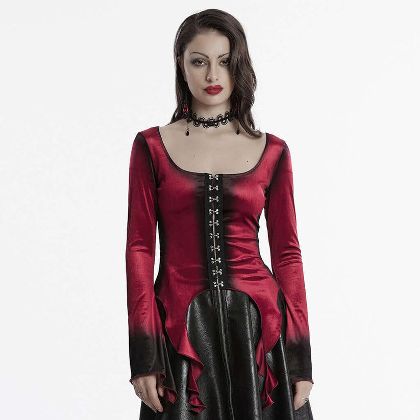Punk Rave Top Leticia Burgundy Gradient Velvet with Hooks and Eyes - QHA UK