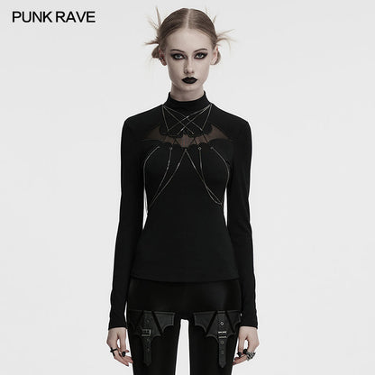 Punk Rave Women's Gothic Jumper Morrigan Bat Chain Top Black UK 8-16 - QHA UK