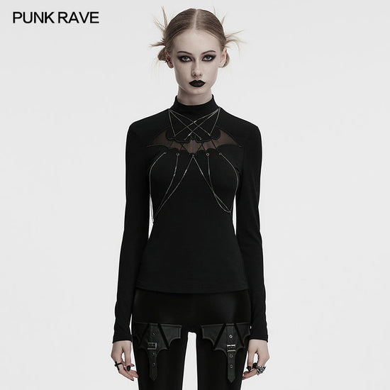 Punk Rave Women's Gothic Jumper Morrigan Bat Chain Top Black UK 8-16 - QHA UK