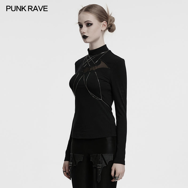 Punk Rave Women's Gothic Jumper Morrigan Bat Chain Top Black UK 8-16 - QHA UK