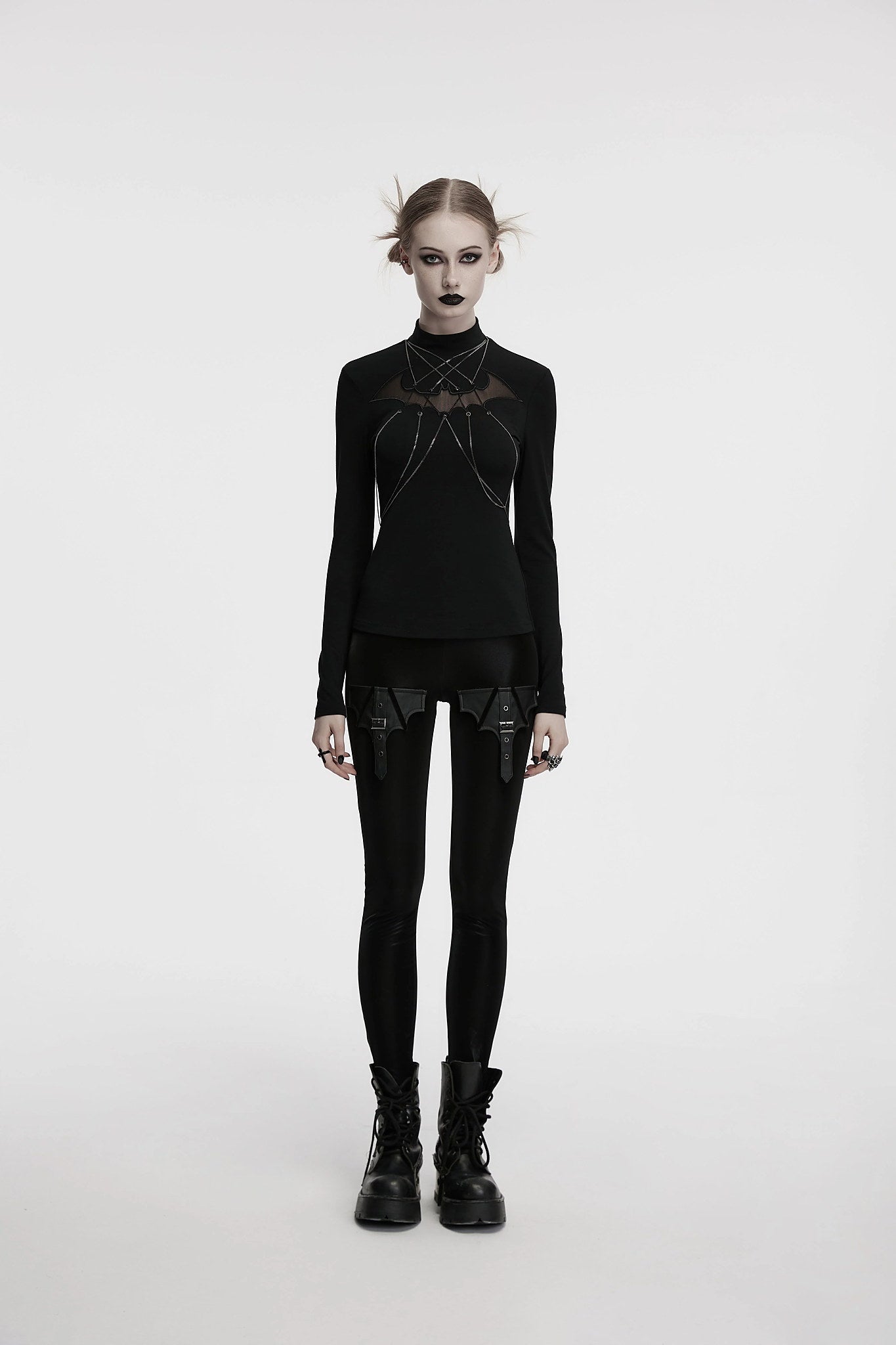 Punk Rave Women's Gothic Jumper Morrigan Bat Chain Top Black UK 8-16 - QHA UK