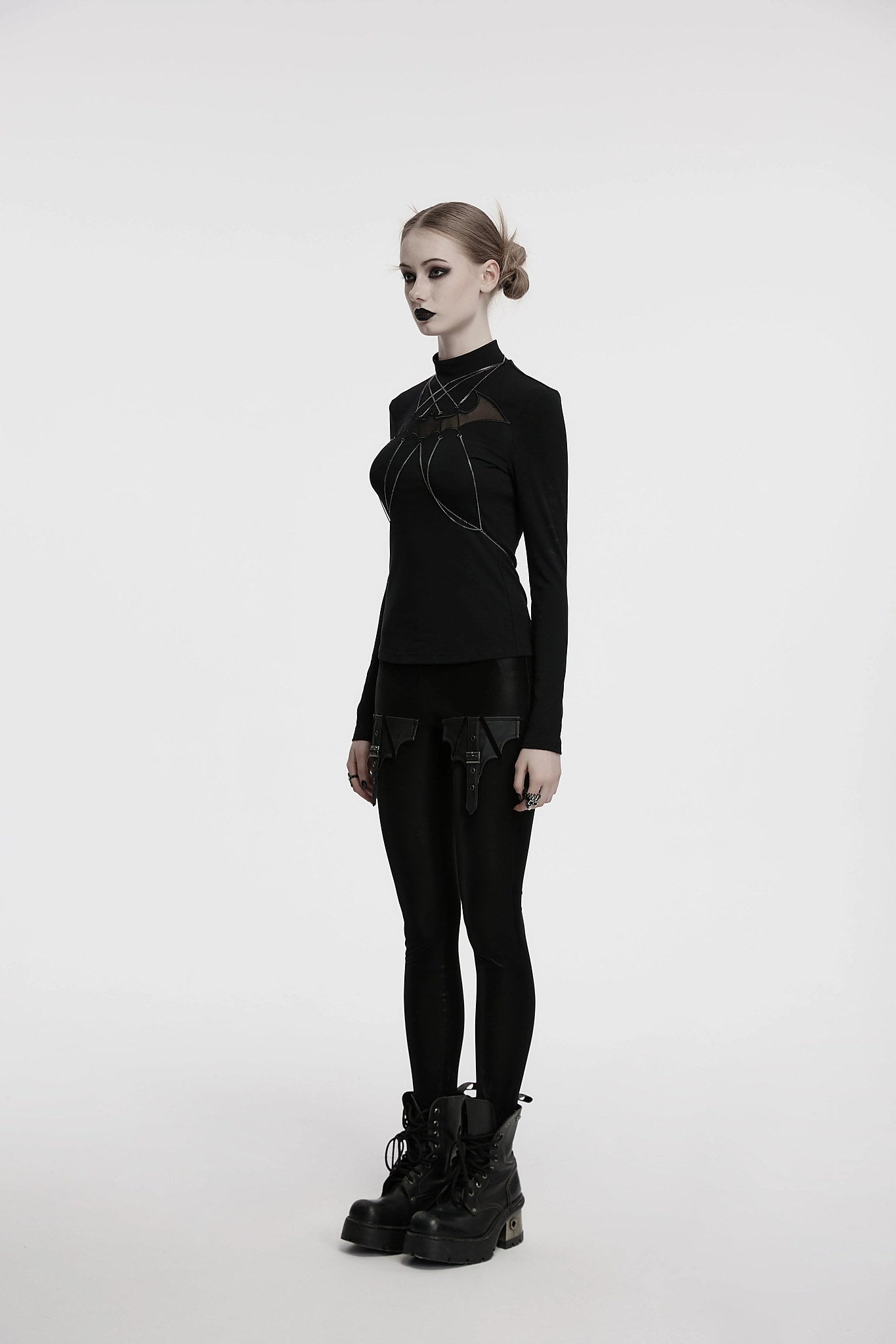 Punk Rave Women's Gothic Jumper Morrigan Bat Chain Top Black UK 8-16 - QHA UK