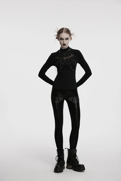 Punk Rave Women's Gothic Jumper Morrigan Bat Chain Top Black UK 8-16 - QHA UK