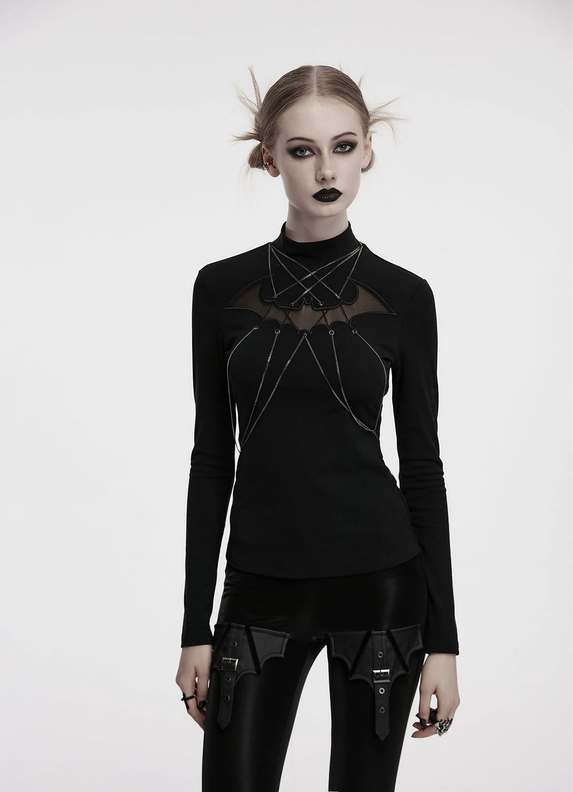 Punk Rave Women's Gothic Jumper Morrigan Bat Chain Top Black UK 8-16 - QHA UK
