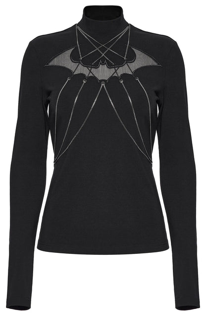 Punk Rave Women's Gothic Jumper Morrigan Bat Chain Top Black UK 8-16 - QHA UK