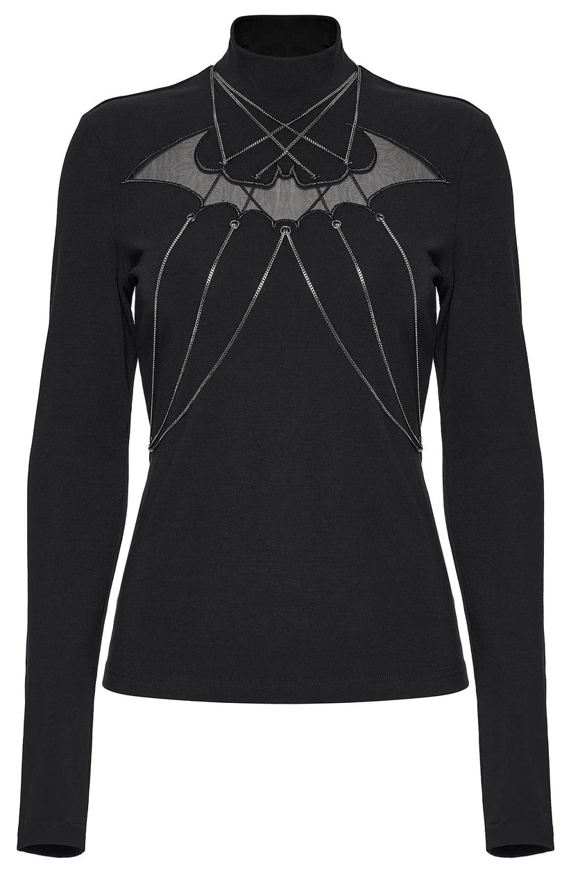 Punk Rave Women's Gothic Jumper Morrigan Bat Chain Top Black UK 8-16 - QHA UK