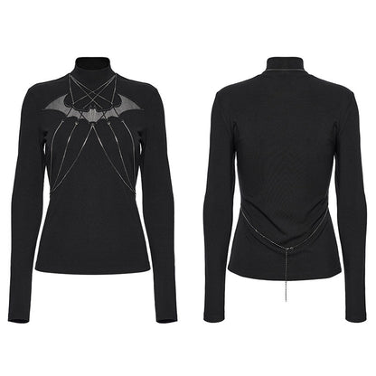 Punk Rave Women's Gothic Jumper Morrigan Bat Chain Top Black UK 8-16 - QHA UK