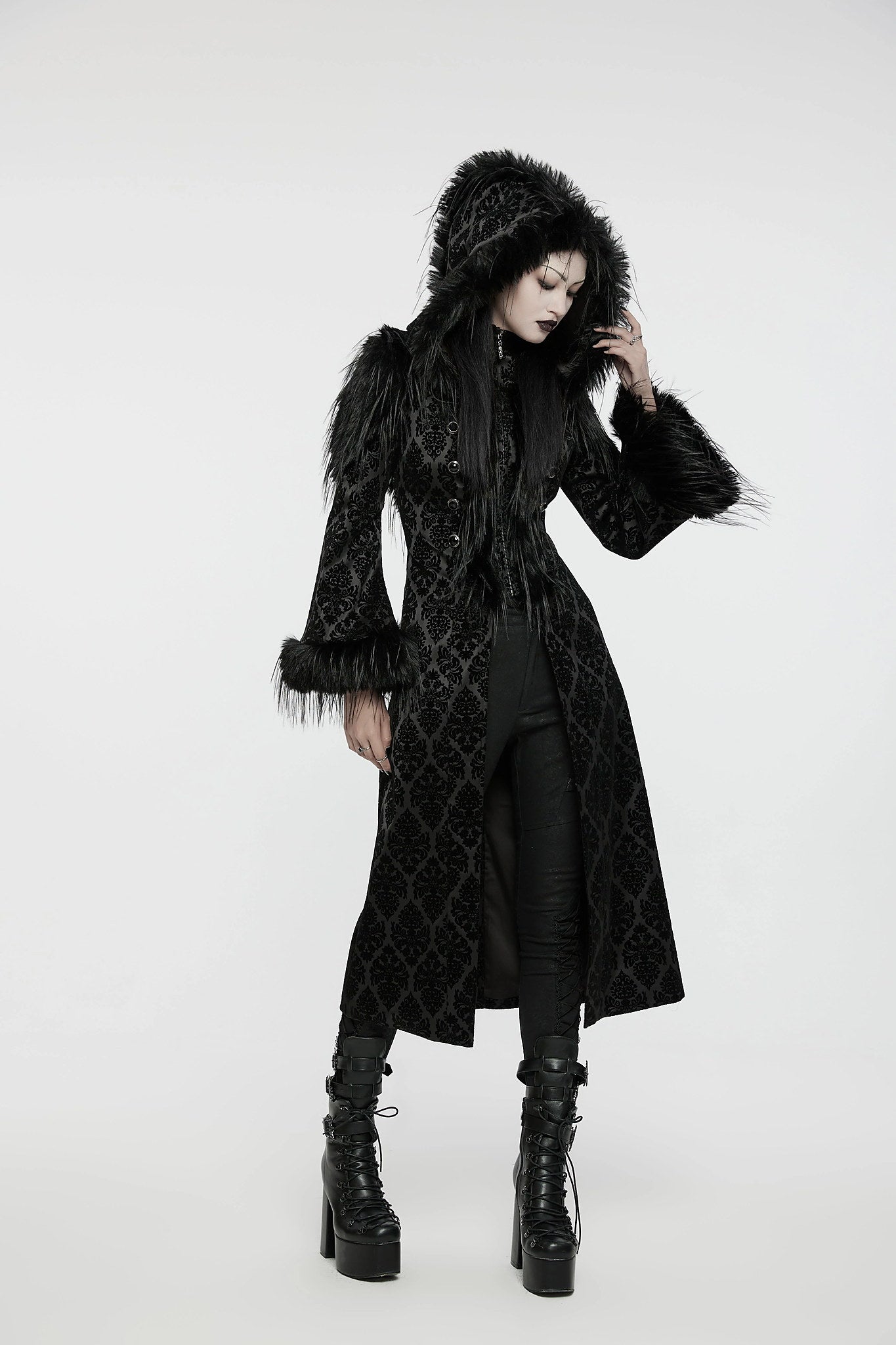 Punk Rave Gothic Coat Morrigan Jacquard Black UK 8-22 - QHA UK