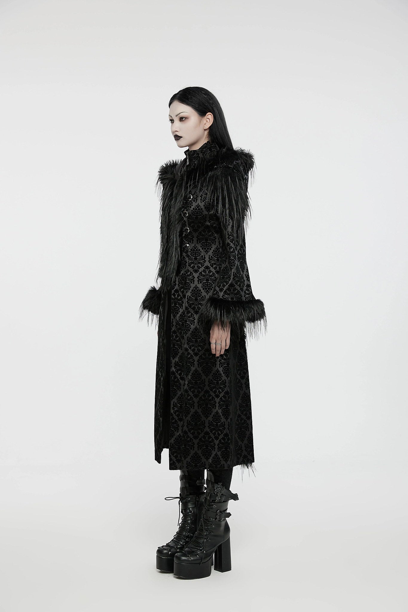 Punk Rave Gothic Coat Morrigan Jacquard Black UK 8-22 - QHA UK