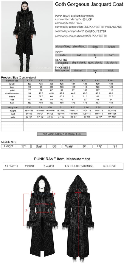 Punk Rave Gothic Coat Morrigan Jacquard Black UK 8-22 - QHA UK
