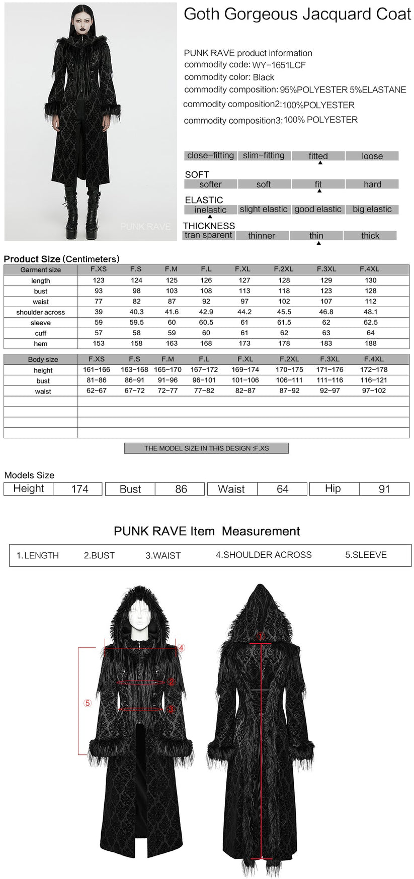 Punk Rave Gothic Coat Morrigan Jacquard Black UK 8-22 - QHA UK