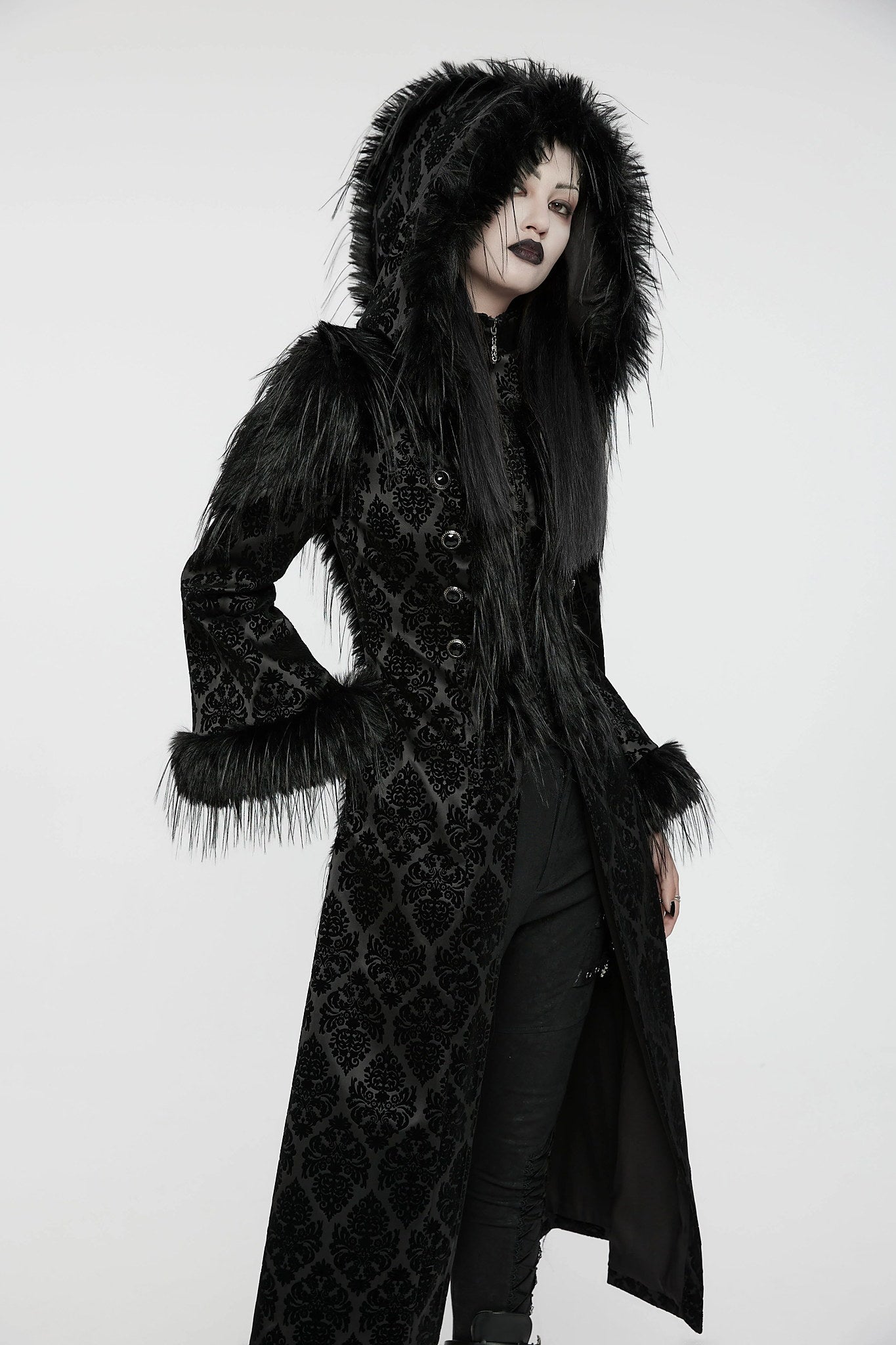 Punk Rave Gothic Coat Morrigan Jacquard Black UK 8-22 - QHA UK