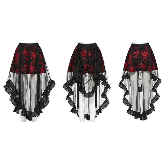 Punk Rave Skirt Morrigan Mesh Plaid High-Low UK 8-16 - QHA UK