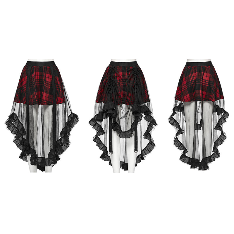 Punk Rave Skirt Morrigan Mesh Plaid High-Low UK 8-16 - QHA UK