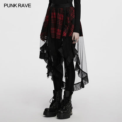 Punk Rave Skirt Morrigan Mesh Plaid High-Low UK 8-16 - QHA UK