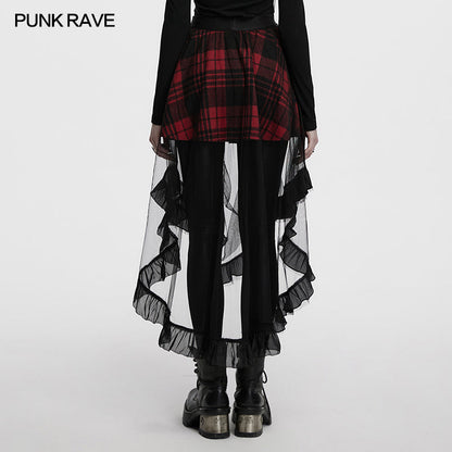 Punk Rave Skirt Morrigan Mesh Plaid High-Low UK 8-16 - QHA UK