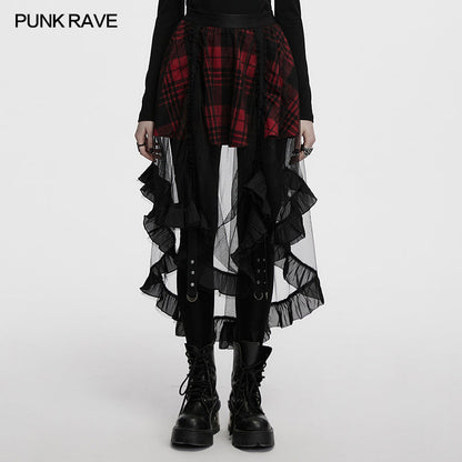 Punk Rave Skirt Morrigan Mesh Plaid High-Low UK 8-16 - QHA UK