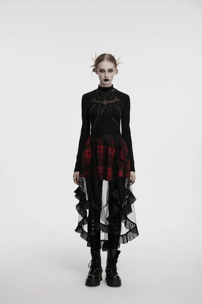 Punk Rave Skirt Morrigan Mesh Plaid High-Low UK 8-16 - QHA UK
