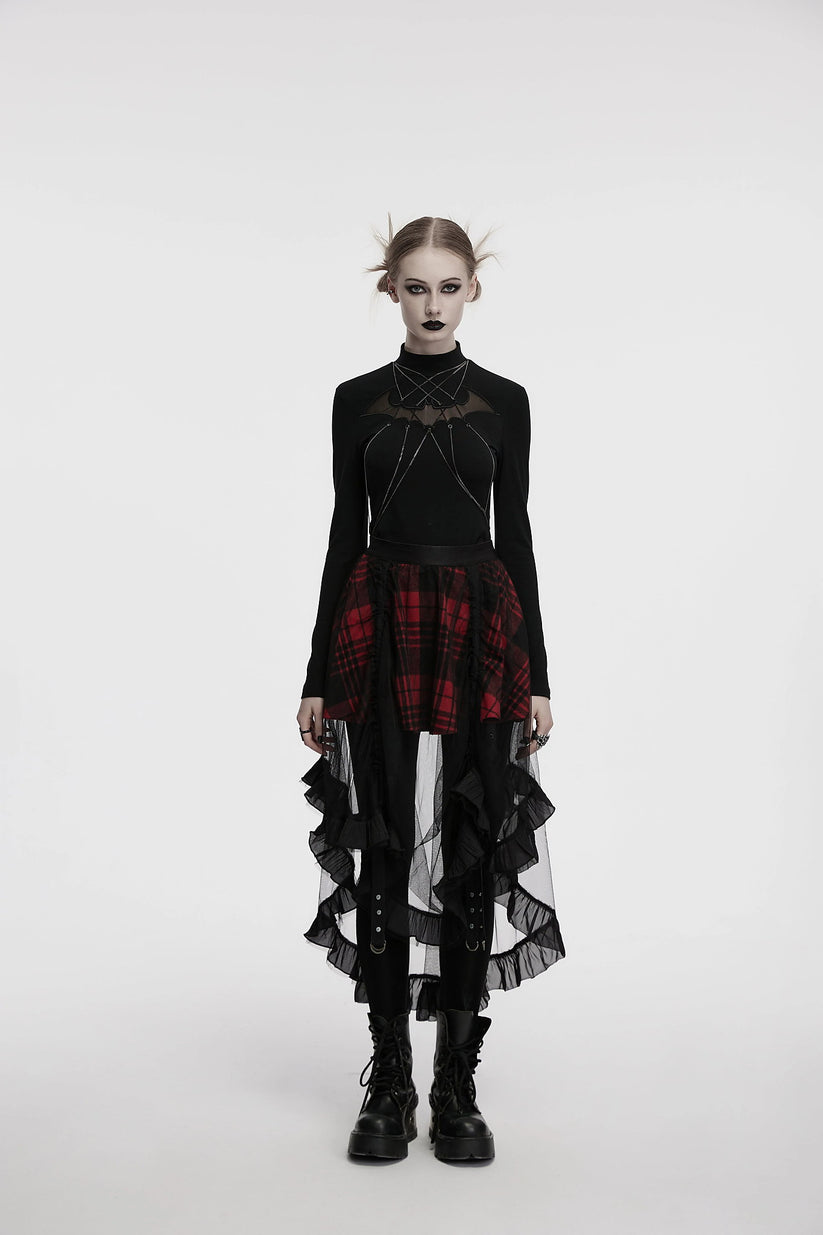 Punk Rave Skirt Morrigan Mesh Plaid High-Low UK 8-16 - QHA UK