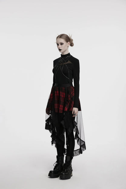 Punk Rave Skirt Morrigan Mesh Plaid High-Low UK 8-16 - QHA UK