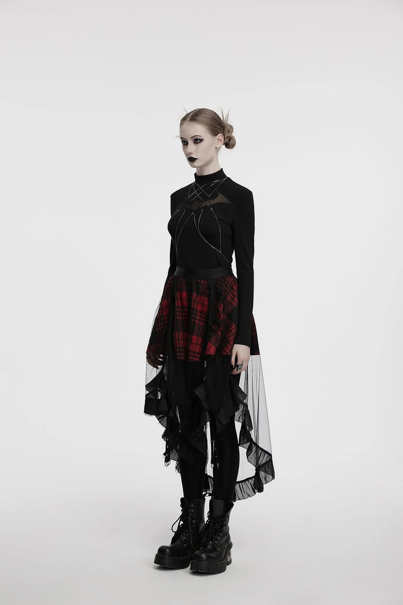 Punk Rave Skirt Morrigan Mesh Plaid High-Low UK 8-16 - QHA UK