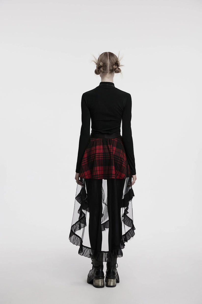 Punk Rave Skirt Morrigan Mesh Plaid High-Low UK 8-16 - QHA UK