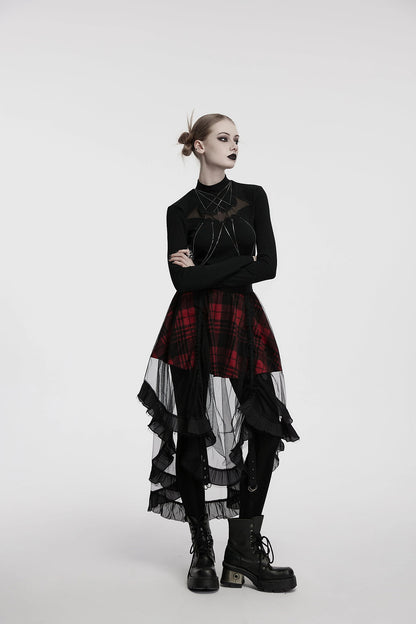 Punk Rave Skirt Morrigan Mesh Plaid High-Low UK 8-16 - QHA UK