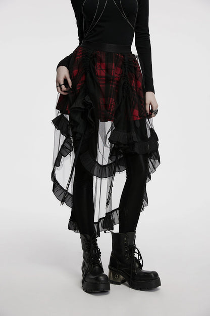 Punk Rave Skirt Morrigan Mesh Plaid High-Low UK 8-16 - QHA UK