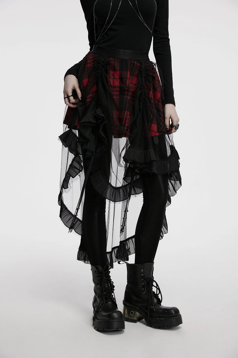 Punk Rave Skirt Morrigan Mesh Plaid High-Low UK 8-16 - QHA UK