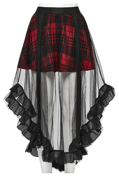 Punk Rave Skirt Morrigan Mesh Plaid High-Low UK 8-16 - QHA UK