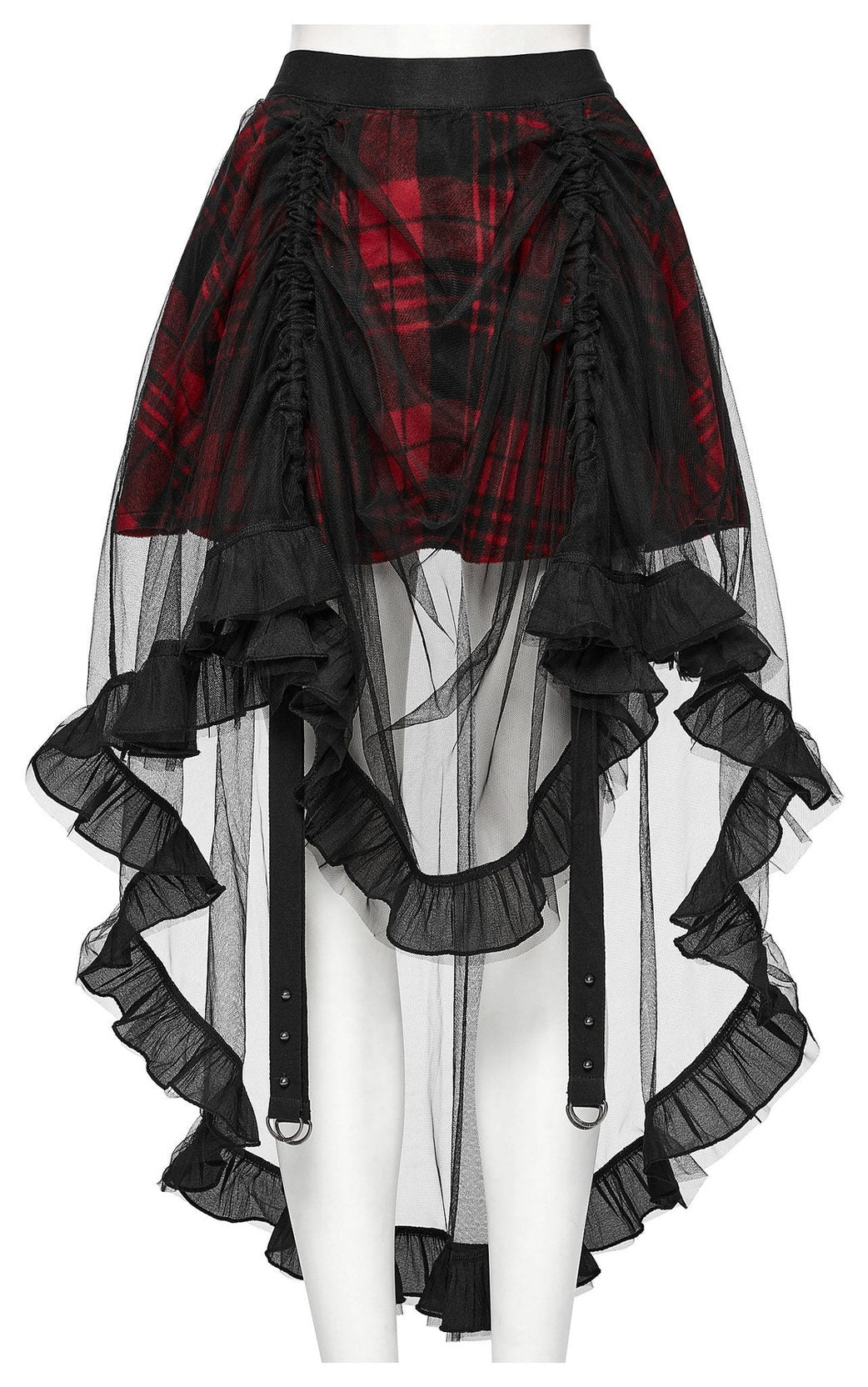 Punk Rave Skirt Morrigan Mesh Plaid High-Low UK 8-16 - QHA UK