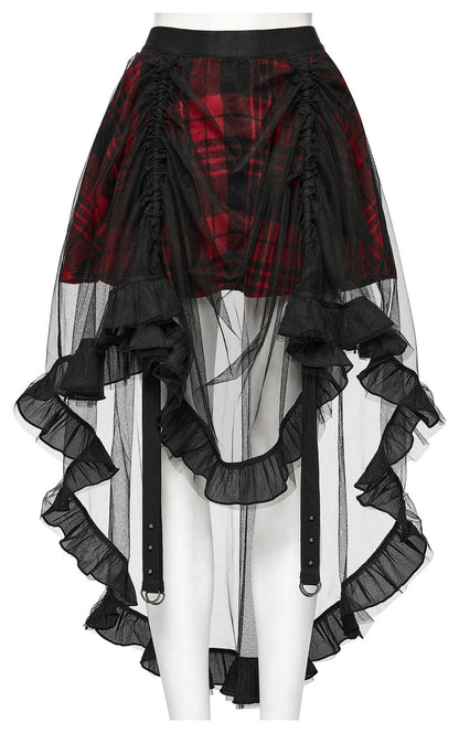 Punk Rave Skirt Morrigan Mesh Plaid High-Low UK 8-16 - QHA UK