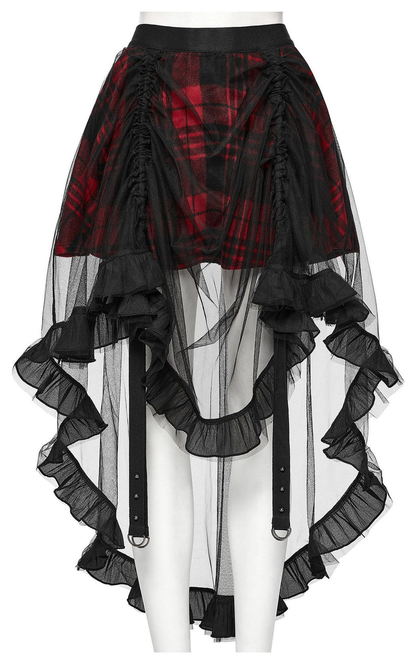 Punk Rave Skirt Morrigan Mesh Plaid High-Low UK 8-16 - QHA UK
