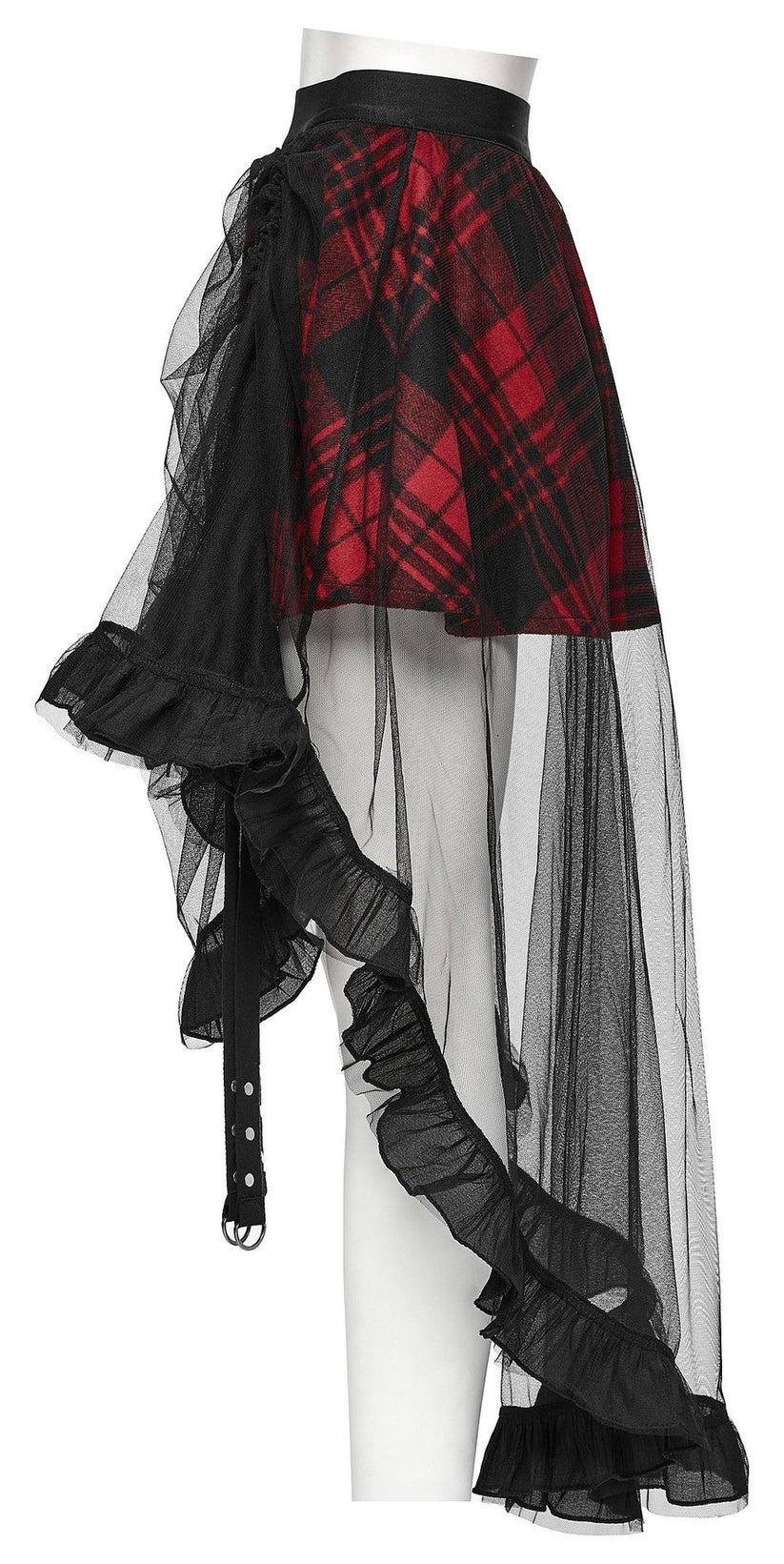 Punk Rave Skirt Morrigan Mesh Plaid High-Low UK 8-16 - QHA UK
