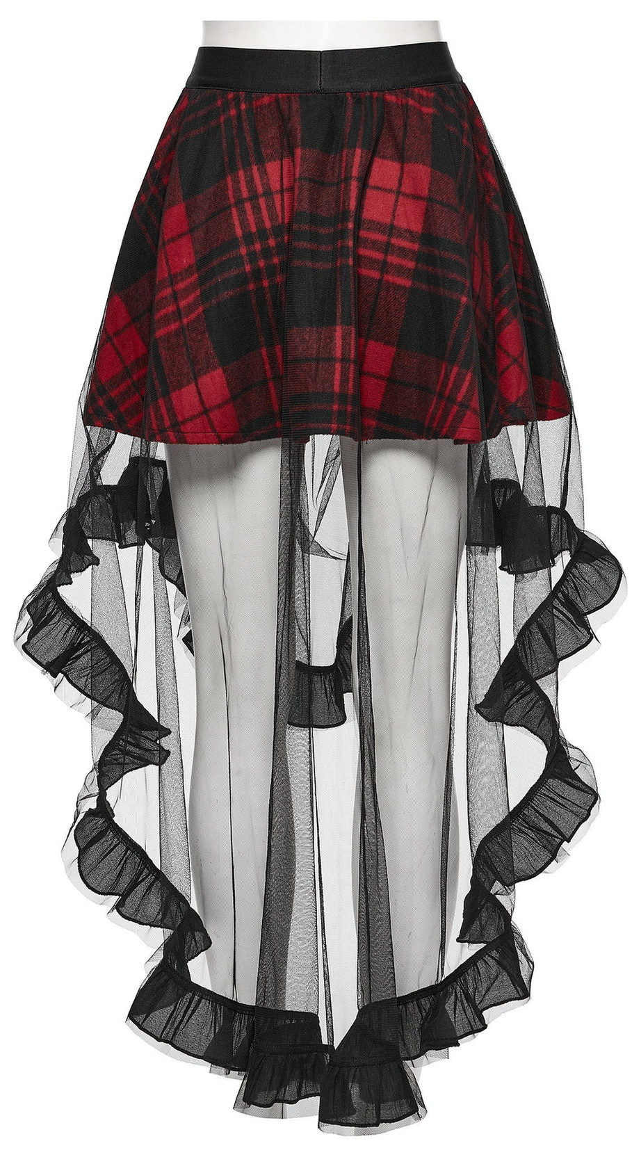 Punk Rave Skirt Morrigan Mesh Plaid High-Low UK 8-16 - QHA UK