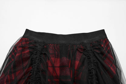 Punk Rave Skirt Morrigan Mesh Plaid High-Low UK 8-16 - QHA UK