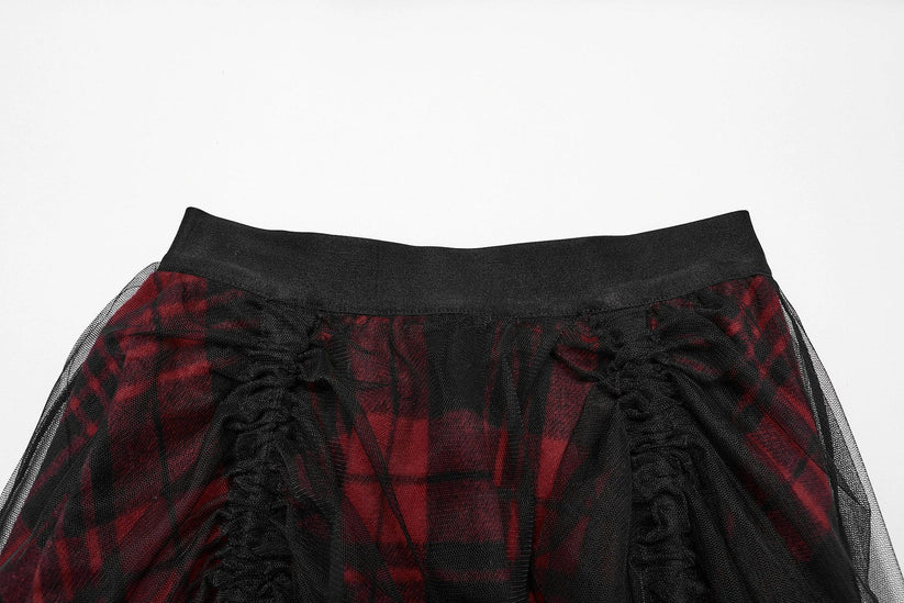Punk Rave Skirt Morrigan Mesh Plaid High-Low UK 8-16 - QHA UK