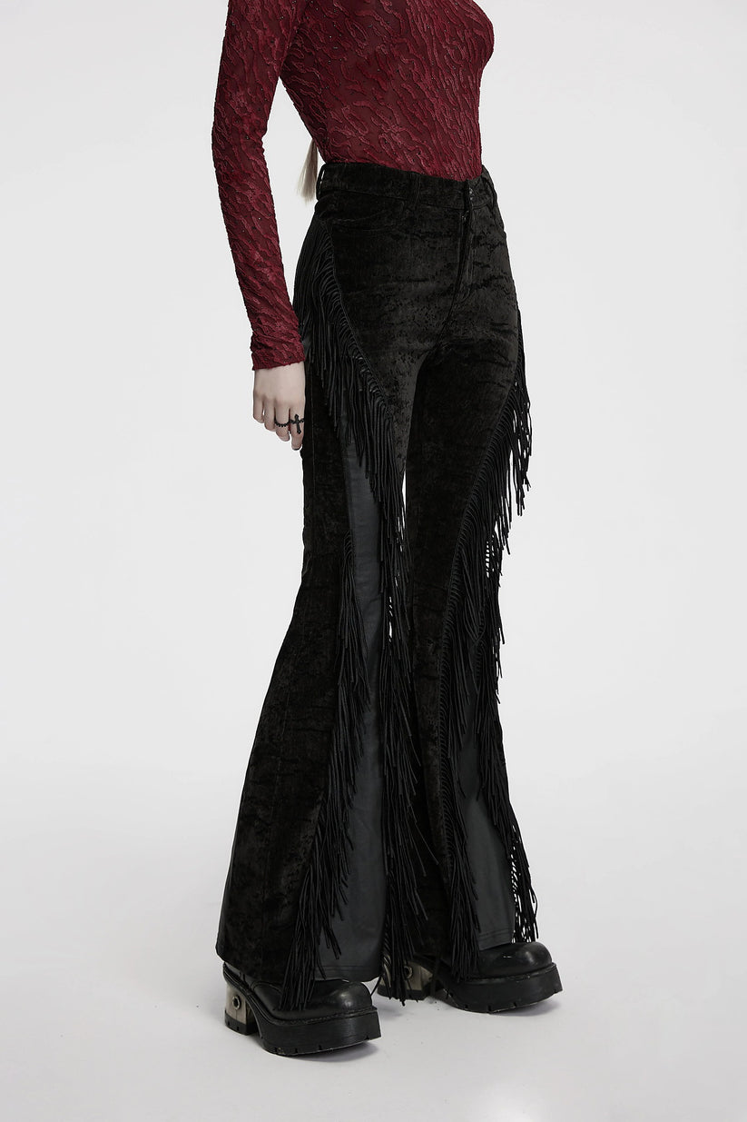 Punk Rave Women's Gothic Trousers Morrigan Wasteland Tassel Flare - QHA UK