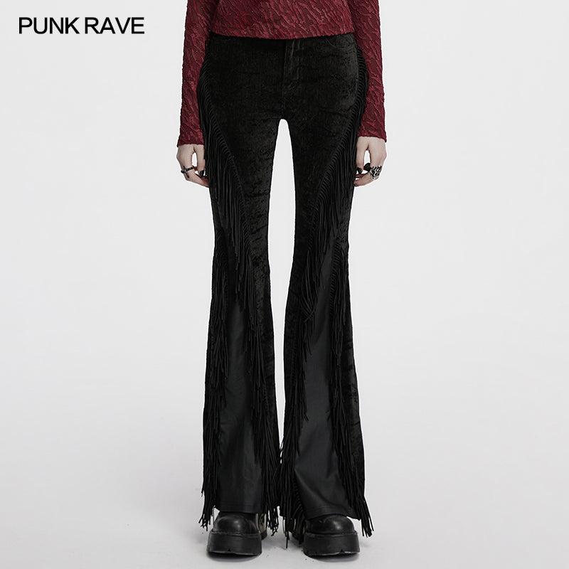 Punk Rave Women's Gothic Trousers Morrigan Wasteland Tassel Flare - QHA UK