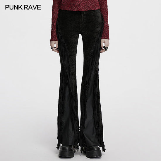 Punk Rave Women's Gothic Trousers Morrigan Wasteland Tassel Flare - QHA UK