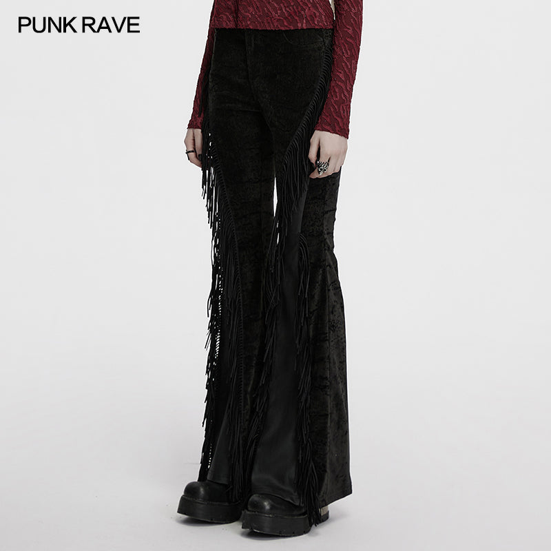 Punk Rave Women's Gothic Trousers Morrigan Wasteland Tassel Flare - QHA UK