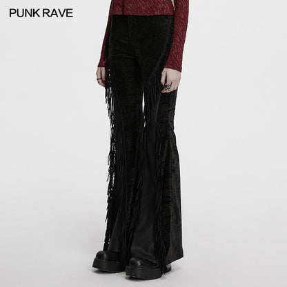 Punk Rave Women's Gothic Trousers Morrigan Wasteland Tassel Flare - QHA UK
