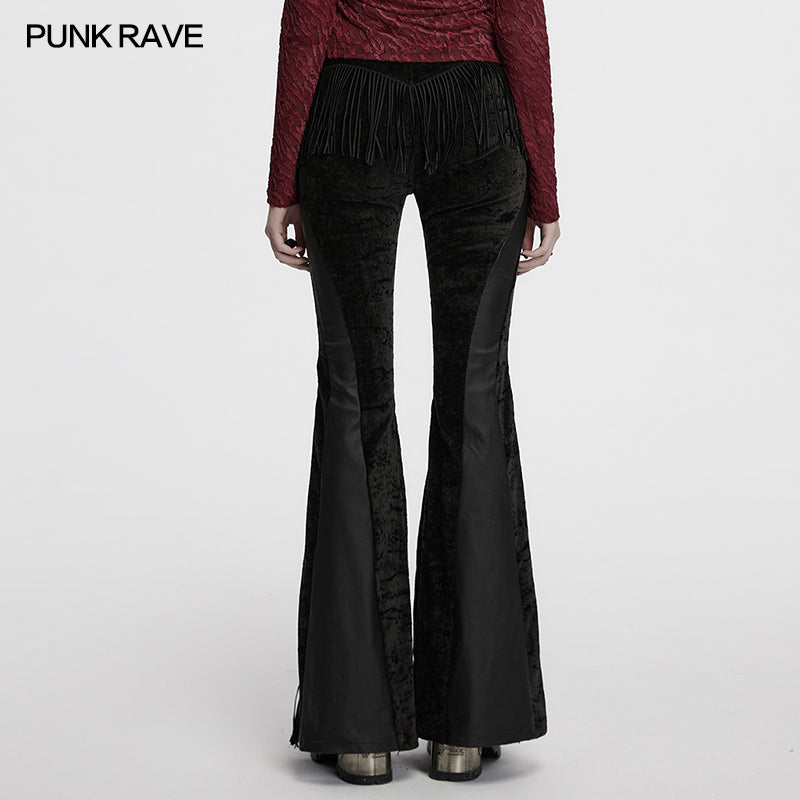 Punk Rave Women's Gothic Trousers Morrigan Wasteland Tassel Flare - QHA UK
