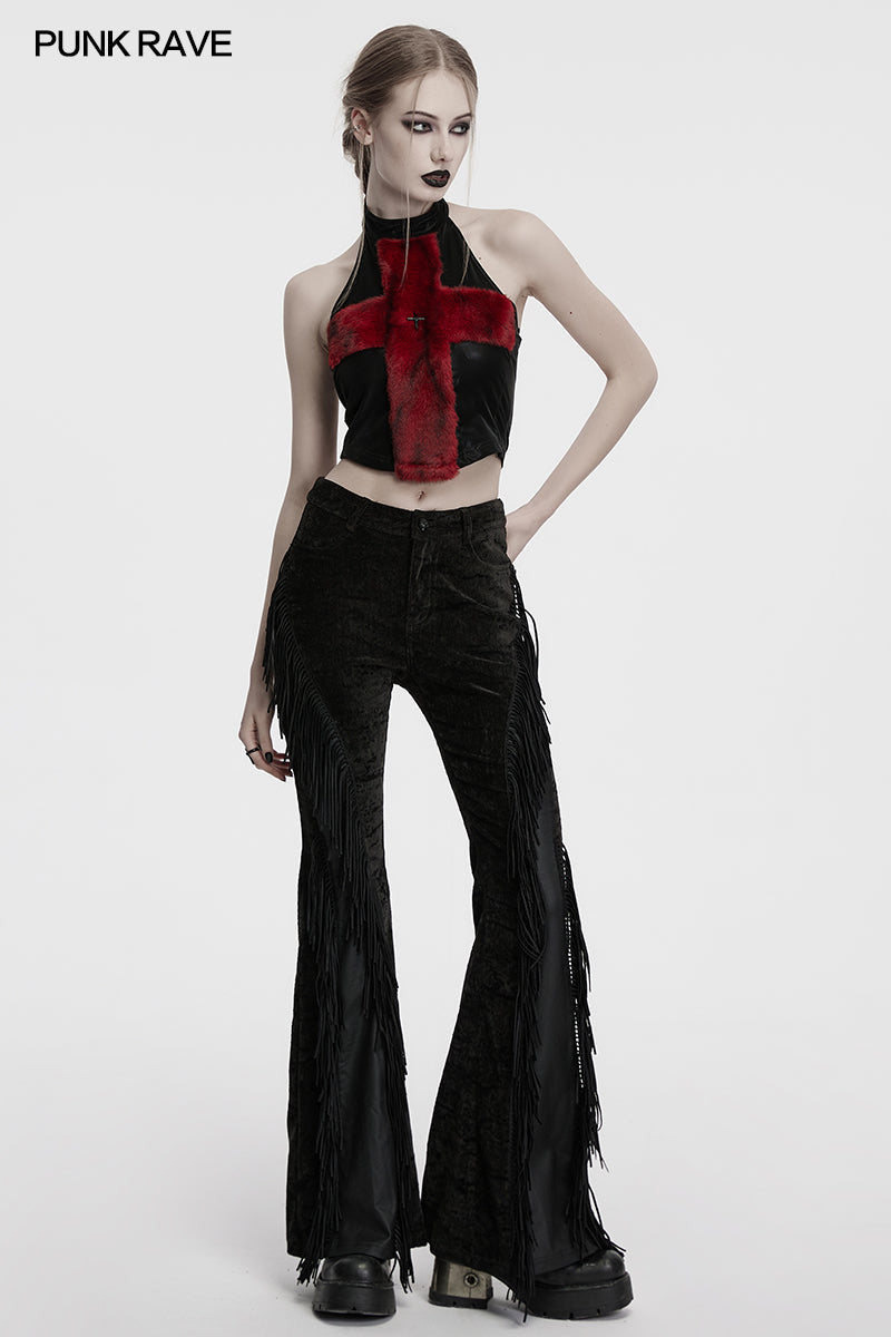 Punk Rave Women's Gothic Trousers Morrigan Wasteland Tassel Flare - QHA UK