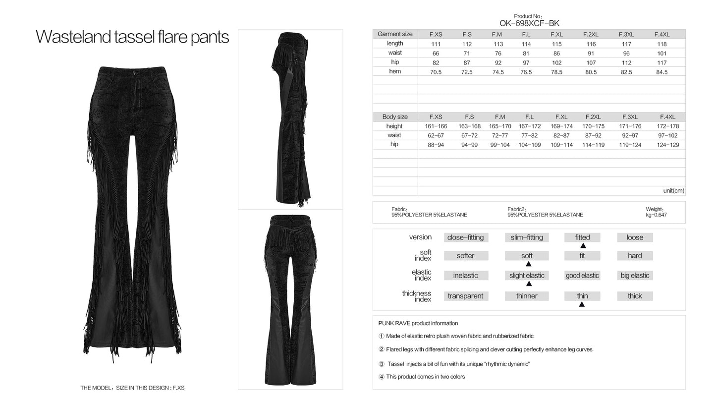 Punk Rave Women's Gothic Trousers Morrigan Wasteland Tassel Flare - QHA UK