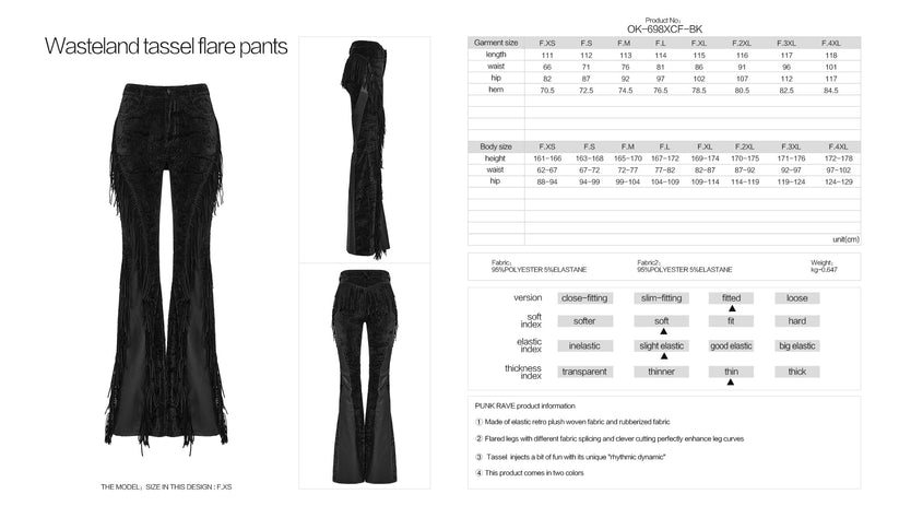 Punk Rave Women's Gothic Trousers Morrigan Wasteland Tassel Flare - QHA UK
