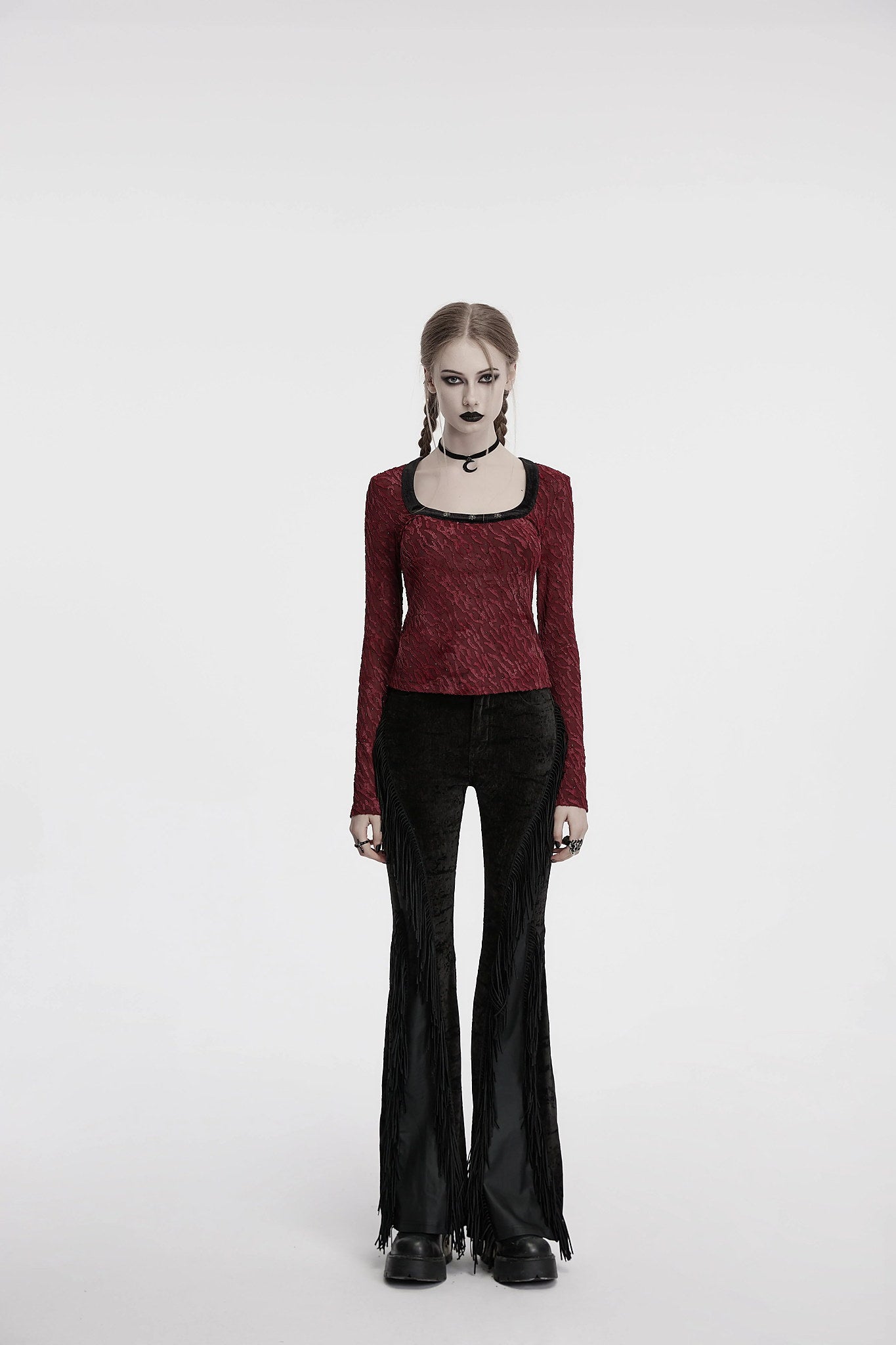 Punk Rave Women's Gothic Trousers Morrigan Wasteland Tassel Flare - QHA UK